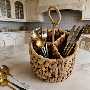 Eco-Friendly Mini Handmade Natural Water Hyacinth Hand-Woven Simple Style Storage <b>Basket</b> for Home Use Knives Forks & <b>Small</b> Items - Product Image 4