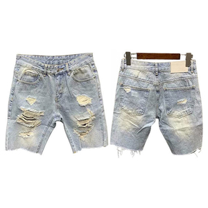 High Quality <b>Men</b> Summer <b>Jean</b> Shorts High Street Vintage Loose Fit Distressed Washed Ripped <b>Men</b> Denim Shorts - Product Image 6
