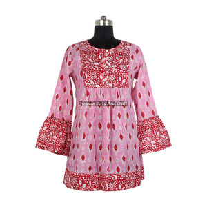 Vestido Túnica de Algodón con Estampado Artesanal para Mujer, Modelo DHB008, el Mejor Vestido con Estampado Artesanal - Product Image 1
