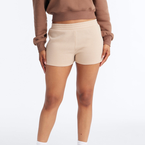 Shorts Casuales de Verano 2026 para Mujer, Color Beige, Tejido de Punto, Corte Holgado, Cintura Elástica, Cintura Media, Color Sólido, Transpirables - Product Image 1