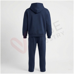 Ensemble de survêtement bleu marine pour homme, à capuche, manches longues, couleur unie, coupe décontractée, vêtements d'automne, respirant, 100% coton - Product Image 2