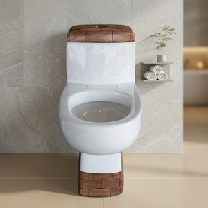 Juego completo de baño de porcelana blanco con inodoro de una pieza de cerámica de doble descarga y colores de madera ajustables - Product Image 3