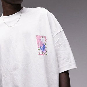 T-shirt en jersey de coton blanc surdimensionné pour homme, col rond, manches courtes, style décontracté avec motif imprimé sur le devant, coupe respirante - Product Image 2
