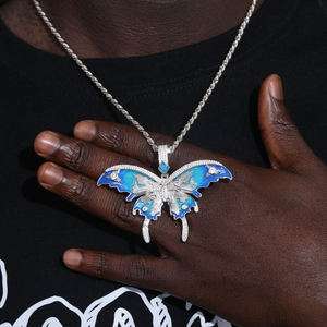 <b>Silver</b> Plated Butterfly Pendant With Zircon Stones Micro Insert Hiphop Themed Jewelry Unisex Gift - Product Image 3