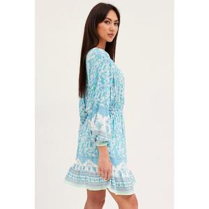 ชุดเดรสมินิพิมพ์ลายดอกไม้สไตล์โบโฮสำหรับผู้หญิง แขนยาว ผูกคอ ชุดลำลองสำหรับฤดูร้อนและชายหาด - Product Image 3