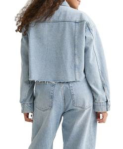 Veste en jean sur mesure pour femme, manches longues, tissu en coton respirant tricoté, coupe ajustée, hiver - Product Image 4