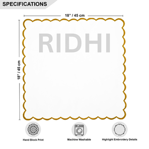 Serviettes en coton blanc faites à la main Ridhi avec broderie festonnée jaune, vente en gros 18x18 pouces pour mariages, fêtes, événements, décoration intérieure - Product Image 2