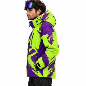 Veste de ski imperméable pour homme, à capuche, veste d'hiver violette et verte, fermeture éclair, coupe-vent, vêtements d'extérieur - Product Image 4