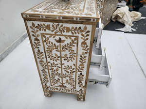 Mesa de Noche Redonda con Incrustaciones de Concha Duradera y Mesa Auxiliar, Muebles Otomanos Hechos a Mano, Estilo Antiguo de la India, Artesanía - Product Image 5