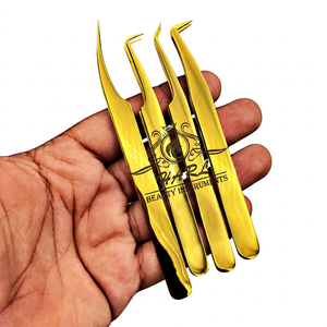Ensemble de pinces à cils pour extensions de cils, finition dorée, pinces à cils à pointe en fibre, fournitures et outils pour extensions de cils - Product Image 6