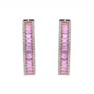 Pink Sapphire <b>Stud</b> Earrings Baguette Cut 925 Sterling <b>Silver</b> Gold Plated Luxury Jewelry Women Fashion Wedding Party Gift Durable - Product Image 1