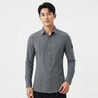Chemise de danse latine moderne à manches longues pour homme, gris, coupe ajustée, hauts d'entraînement pour scène, adulte