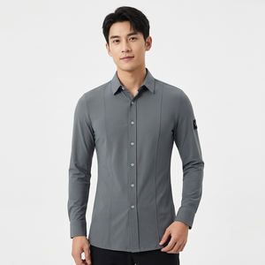 Camisa de Baile Latino Moderna para Hombre, Manga Larga, Color Gris, Corte Ajustado, con Cierre de Lazo, para Adultos - Product Image 1
