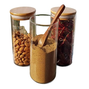 Hot Sale Custom logo <b>Glass</b> Storage <b>Jar</b> <b>Glass</b> Spice <b>Jar</b> Borosilicate <b>Glass</b> Containers for Food Storage <b>Jar</b> with Bamboo <b>Lid</b> Set - Product Image 1