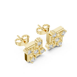 ต่างหูเพชรทรงกลมทองคำ 14K สำหรับผู้หญิง |   เพชรที่เพิ่งเพาะเลี้ยง - Product Image 5