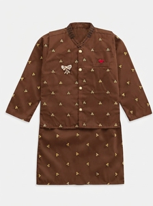 Conjunto Formal de Kurta Bordada en Algodón Marrón para Bebés Niñas con Falda a Juego, Traje Tradicional hasta la Rodilla para Bodas y Fiestas - Product Image 4