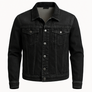 Veste en jean surdimensionnée noire avec logo personnalisé, veste en jean unisexe pour homme, veste en jean décontractée imprimée, streetwear pour homme - Product Image 4