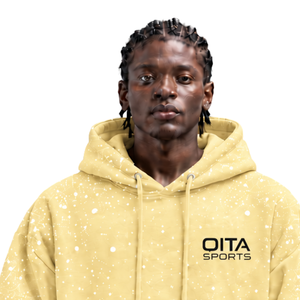 Light Yellow <b>White</b> Speckled Print <b>Men</b> Hoodie Casual Pullover Fleece <b>Sweatshirt</b> Drawstring Hood Kangaroo Pocket Streetwear - Product Image 4
