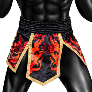 Pantalones Cortos de Muay Thai de Satén con Estampado de Llamas, Pantalones Cortos de Boxeo con Cintura Elástica para Entrenamiento de Artes Marciales - Product Image 5