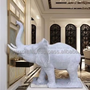 Figuras de elefante de mármol blanco exquisitamente talladas, artefactos de piedra de animales con estilo - Product Image 4