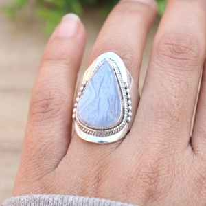 Blue Lace Agate <b>Ring</b> 925 Sterling Silver Handmade <b>Statement</b> <b>Ring</b> Yellow Gold Rose Gold Plated Boho Jewelry Gift for Christmas - Product Image 3