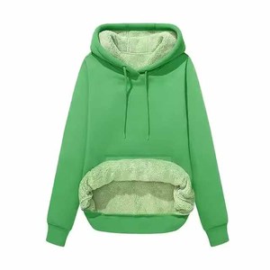 Sudadera con Capucha Extra Grande para Mujer, de Forro Polar, Color Sólido, Manga Larga, con Bolsillos, para Invierno, con Forro Rosa - Product Image 3