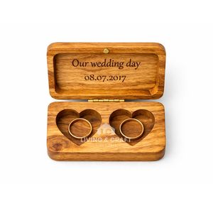 Caja de Anillos de Madera Hecha a Mano, Grabado Personalizado, Soporte Doble para Anillos de Boda, Regalo Ecológico para Propuesta de Matrimonio - Product Image 1