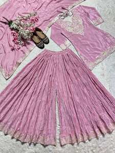 Conjunto de traje Sharara de diseñador para fiestas con bordado de códigos - Product Image 6