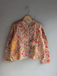 <b>Quilted</b> Cotton <b>Jacket</b> Women Floral <b>Pattern</b> Mandarin Collar Full Sleeve Autumn Regular Length Patch Pocket GIFT FOR HER - Product Image 1