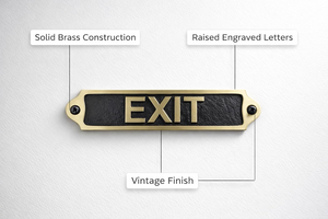 Plaque de signalisation de sortie d'urgence murale vintage en bronze avec lettrage en relief et remplissage noir gravé profond pour bureau - Product Image 6