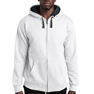 Men's Black <b>Zip</b>-Up Hoodie Regular Fit Solid Color Cotton Fleece Casual <b>Hooded</b> Sweatshirt Autumn Wear - Product Image 4