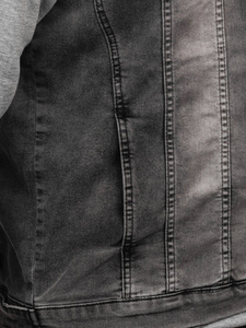 Veste en jean décontractée pour homme avec capuche et patchwork, boutonnée, délavée, pour l'automne – Vente en gros - Product Image 6