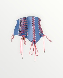 Genuine Lambskin Leather <b>Women</b> Corset <b>Body</b> <b>Shaper</b> Neoprene Waist Trainer Blue Red Lace-Up Design Hook-and-Eye Closure - Product Image 4