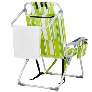 100kg Capacity 63*70*99cm Heightened Oxford Cloth Beach Chair with Silver White Aluminum Tube and Green Stripes - Product Image 3