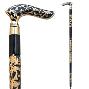 Bastón de Estilo Victoriano Negro con Mango de Latón Grabado con Flores, Bastón Decorativo de Estilo Antiguo, Bastón Ornamentado de Latón Vintage - Product Image 1