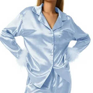 Nouvelle vente en gros de pyjamas sexy pour femmes en soie respirante, taille élastique, haute qualité - Product Image 2