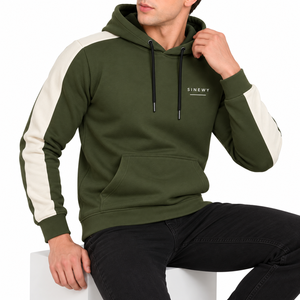 เสื้อฮู้ดผู้ชาย SINEWY สีเขียวมะกอก แขนเสื้อแบบแร็กแลน มีกระเป๋าเสื้อ สวมใส่สบายๆ ในฤดูใบไม้ร่วง ผลิตจากโพลีเอสเตอร์/คอตตอน เฟรนช์เทอร์รี่ ปักลาย - Product Image 3