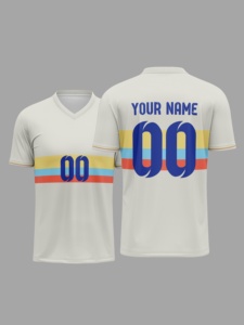 Camiseta de Fútbol Personalizada para Hombre, Color Crema, Diseño Retro a Rayas, Transpirable, Cuello en V, con Nombre Personalizado - Product Image 1