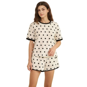 Custom Logo Women's Polka Dot Two Piece <b>Set</b> Summer Casual Shorts T-shirt <b>Set</b> Crew Neck Short Sleeve Contrast <b>Set</b> Manufacturer - Product Image 4