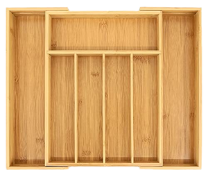 Bamboo Rectangle <b>Storage</b> Tray <b>with</b> 4 Compartments Minimalist Design for <b>Table</b> Organization Unfinished Wood Organizer - Product Image 2