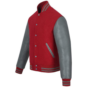 Custom <b>Red</b>/Grey <b>Wool</b> & Genuine Leather Waterproof Quick-Dry Eco-Friendly Unisex Varsity Jacket with Custom Logo - Product Image 6