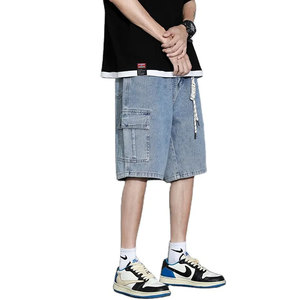 Shorts Bermuda en jean délavé taille haute pour homme, style décontracté, fermeture boutonnée, 100 % coton, tissu toile respirant, Econex Sports - Product Image 1