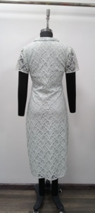 Robe midi en dentelle avec col Peter Pan et boutons sur le devant, robe fourreau décontractée d'été à manches courtes avec poches - Product Image 2