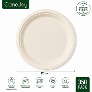 Best Quality 12 Inch Bagasse Disposable Plate | Eco-Friendly Biodegradable Sugarcane <b>Pulp</b> Dinner Plate | Lightweight Heavy Duty - Product Image 2