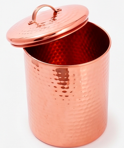 Boîte de rangement de cuisine en cuivre martelé avec couvercle, élégant récipient alimentaire en métal, organisateur de garde-manger stylé pour usage domestique - Product Image 2