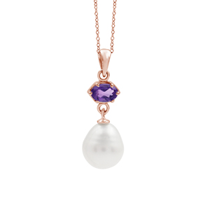 Collar con Colgante de Plata de Ley 925 100% Pura con Amatista y Perla de Agua Dulce, Diseño Clásico de Gota de Agua, Cadena de Serpiente, Joyería para Mujer - Product Image 6