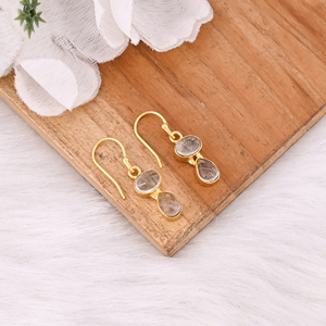 Natural Golden Rutile Brass Gold Plated <b>Hook</b> <b>Earrings</b> Handmade Gemstone Jewelry for Women - Product Image 3