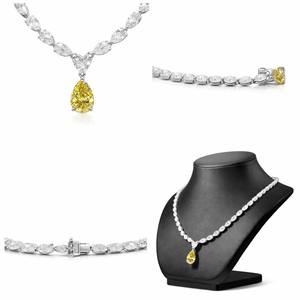 Collier tennis de luxe en or blanc 10 carats avec pierres fantaisie vives taille poire et taille cœur - Product Image 3