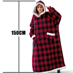 Sweat à capuche en polaire d'hiver à carreaux rouges surdimensionné pour femme à manches longues avec poche automne GZ-Long taille unique - Product Image 1