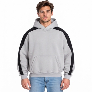 Sudadera con capucha deportiva Heather Grey Track Panel con ribetes laterales en contraste, transpirable, de manga raglán, para hombre, al por mayor - Product Image 1